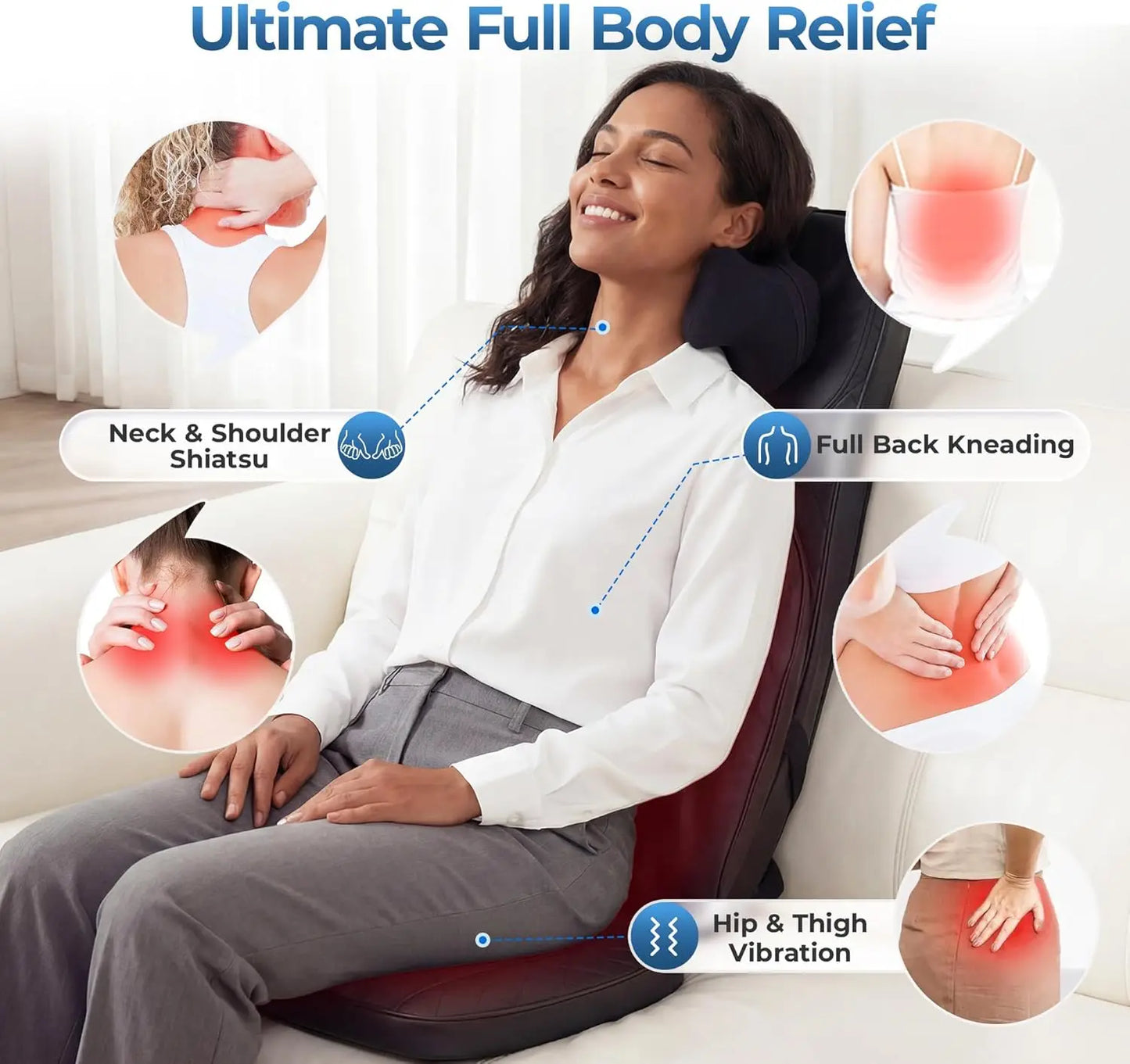 Massage Chair Pad | Shiatsu Kneading With Heat | UL Adapter Included | One Size
