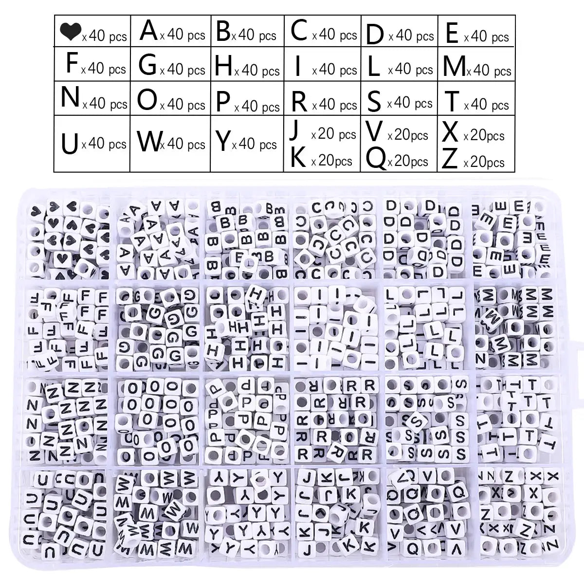 Acrylic Alphabet Beads | 6x6/4x7mm | Heart Shape | DIY Craft Kit