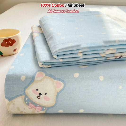 All Season Comfort 100% Cotton Flat Sheet , Soft Breathable Cute Cartoon Print Top Sheet, Wrinkle Resistant Fade Resistant from PriceLows™