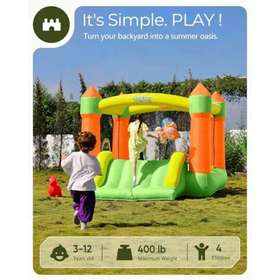 Bounce House with Slide, Inflatable Bouncy House for 3-12, OutdoorandIndoor, Bounce Area 8'x8', Capacity 400 lb - Green from PriceLows™