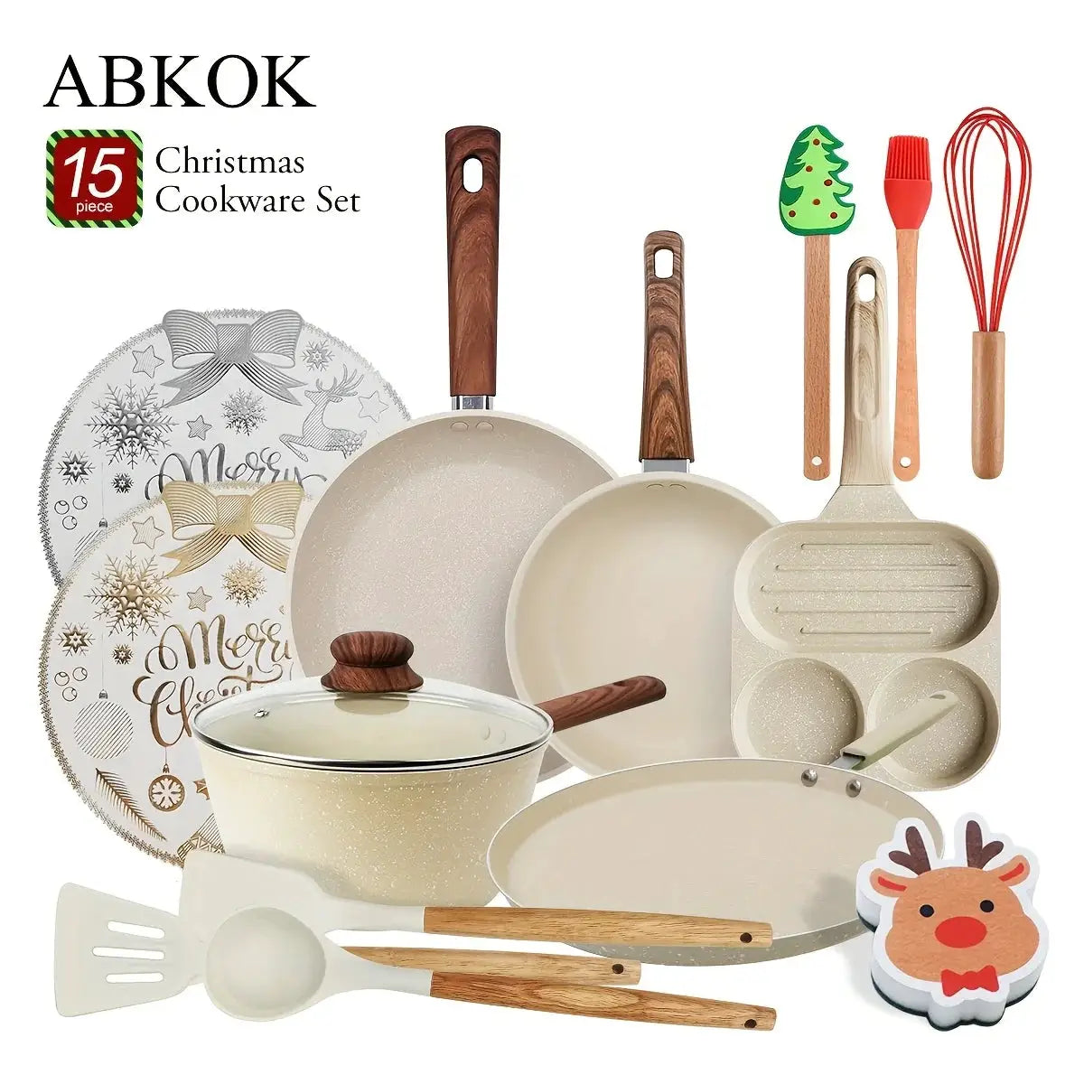 12/15pcs Nonstick Pans Pots Set, Cookware Set with Frying Pan, Saucepan, Cooking Utensils, for Kitchen Home Cannteen Dining Room Use, Gift for Wedding Housewarming, Christmas Gift Box, White from PriceLows™