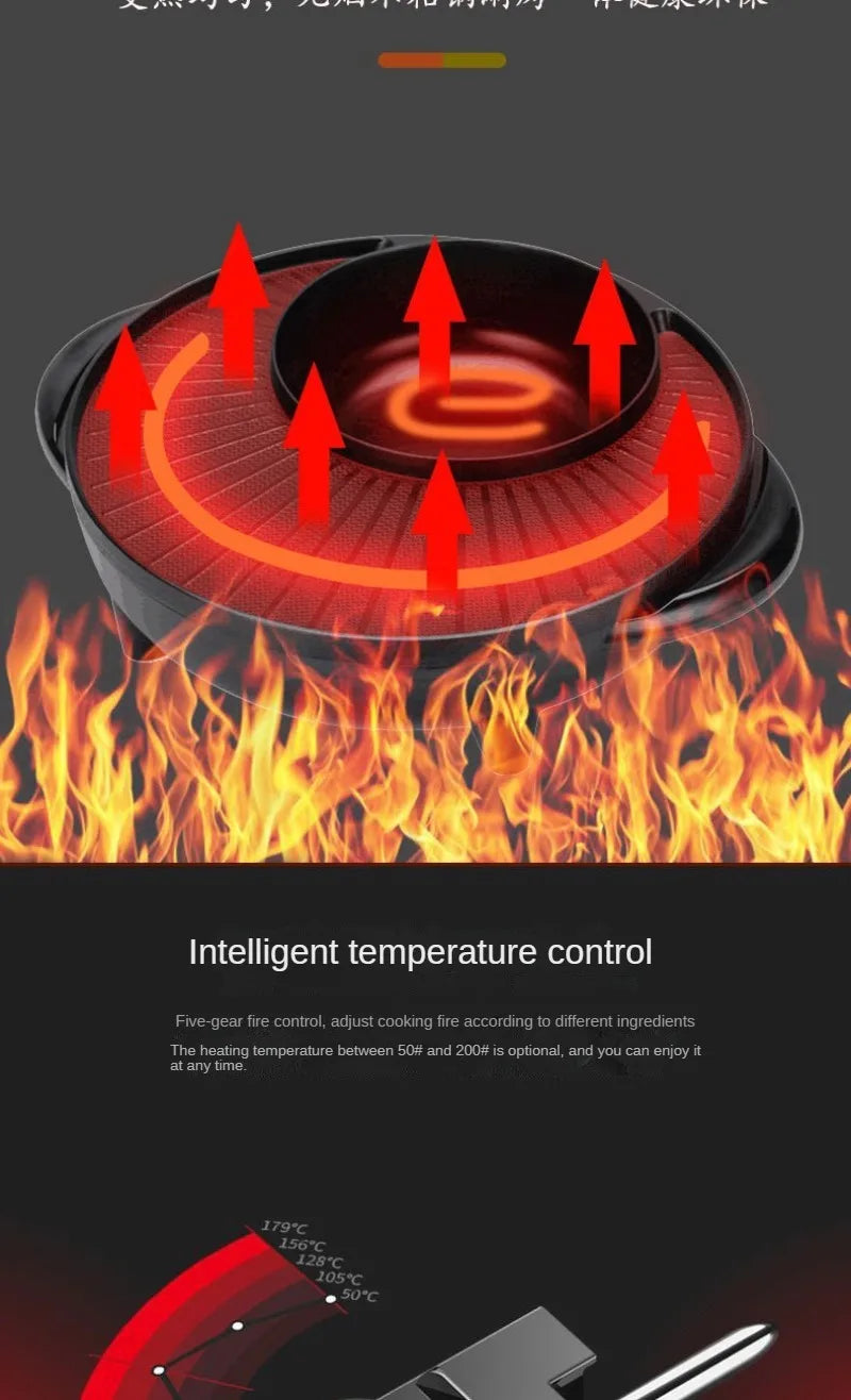2-In-1 Electric Hot Pot And Grill | 1500W | 34cm Round Non-Stick | 3-4 People