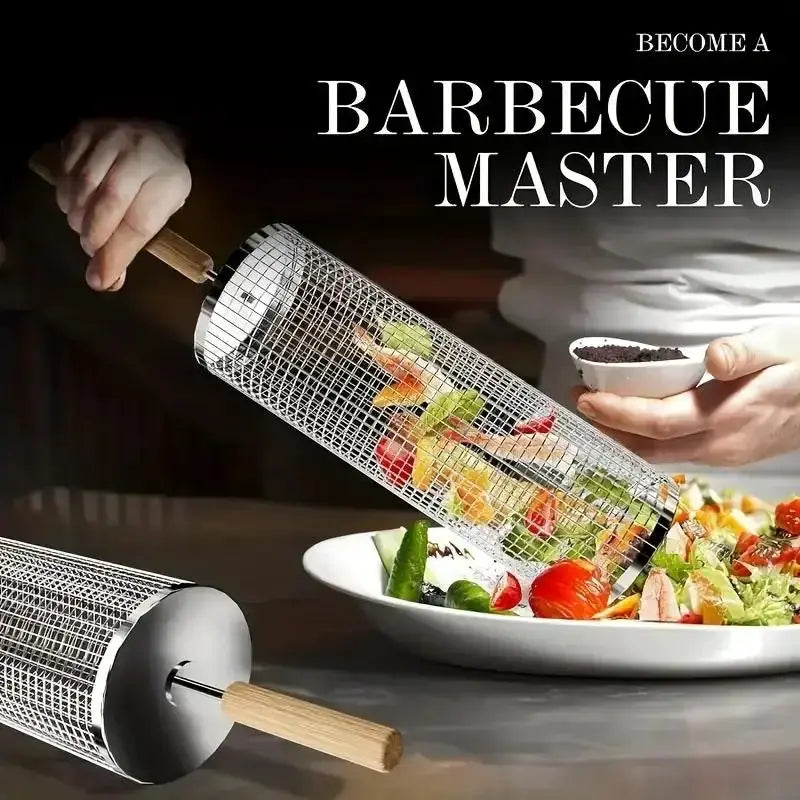 Barbecue Grill Basket | Stainless Steel | Round Wire Mesh Cylinder | 1 Pack