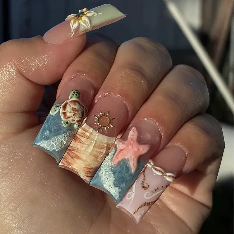Press On Nails | Medium Square | Blush Pink Floral | 24 Pcs M Size