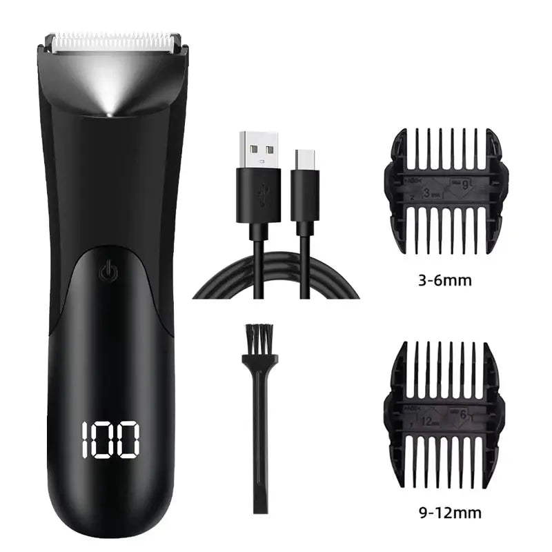 Men's Groin Trimmer | Ceramic Blade Head | Wet Dry Shaver | 2 Guard Attachments
