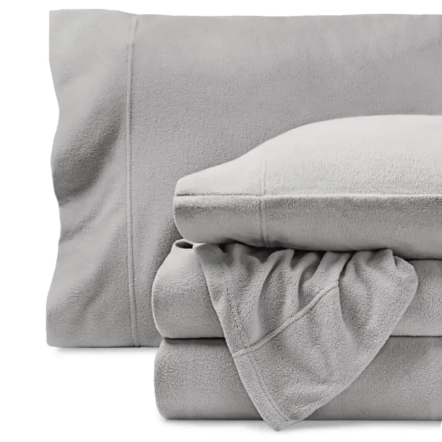 Super Soft Fleece Sheet Set Queen Size Extra Plush Polar Fleece, NoPilling Bed Sheets All Season Cozy Warmth Queen, Light Grey from PriceLows™