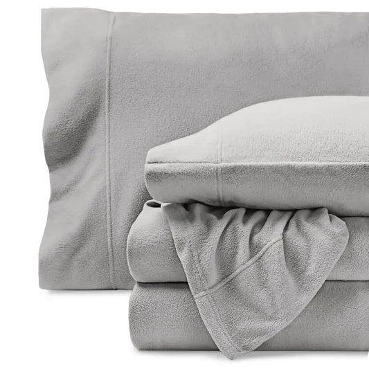 Super Soft Fleece Sheet Set Queen Size Extra Plush Polar Fleece, NoPilling Bed Sheets All Season Cozy Warmth Queen, Light Grey from PriceLows™