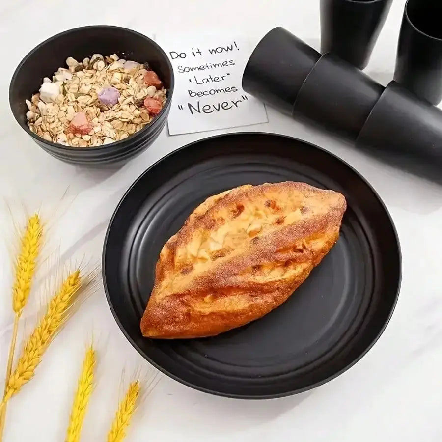 Wheat Straw Dinnerware Set | 32 Piece | Black Color | Serves 8