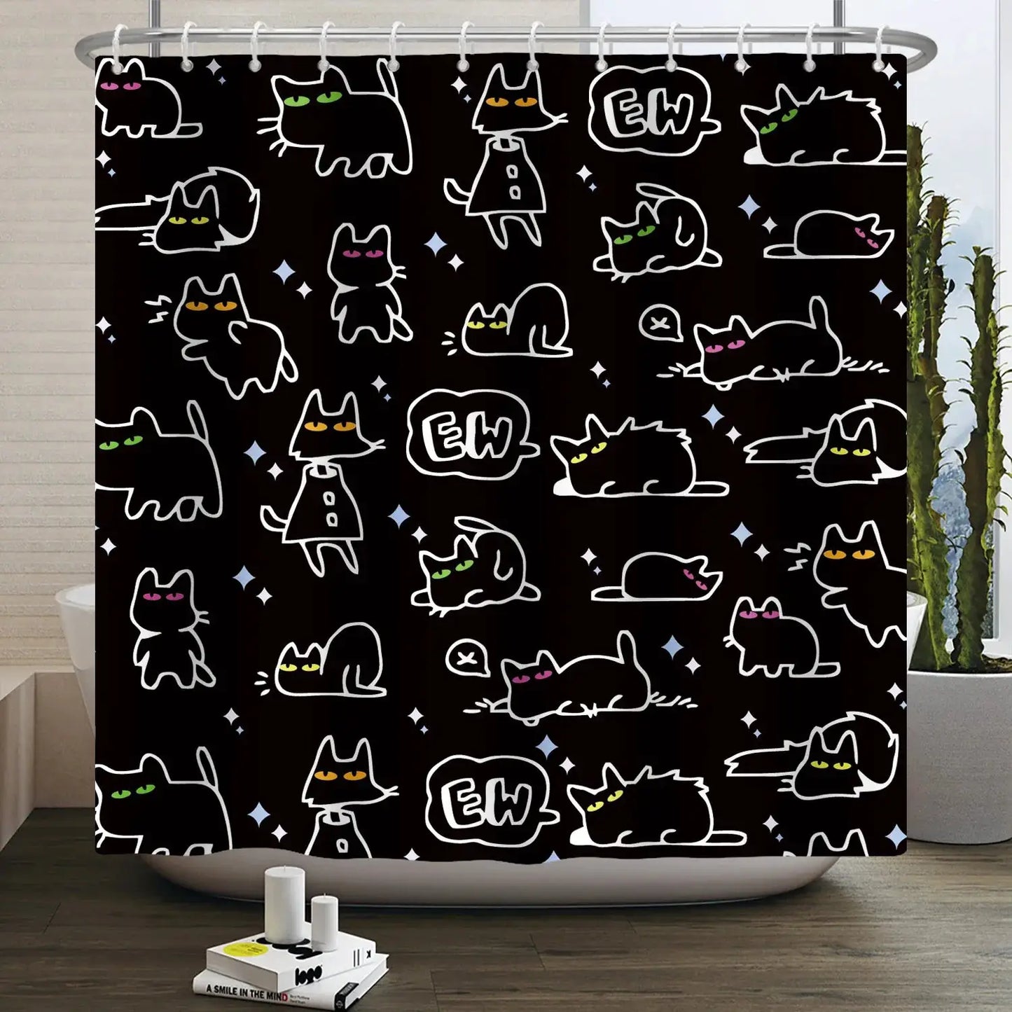 Cartoon Cat Shower Curtain Funny Animal Cute Cat Dog Kids Print Waterproof Bath Bathroom Shower Curtains Decoration with Hooks from PriceLows™