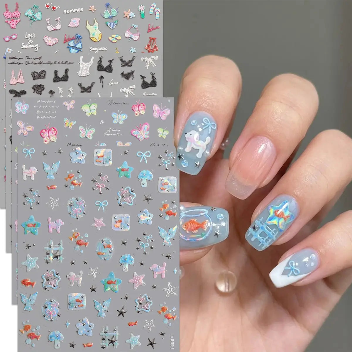 Aurora Ocean Shell Nail Stickers - Summer Beach 3D Relief Sea Star Seahorse Decals - Spring Vacation Nail Tech Supplies from PriceLows™