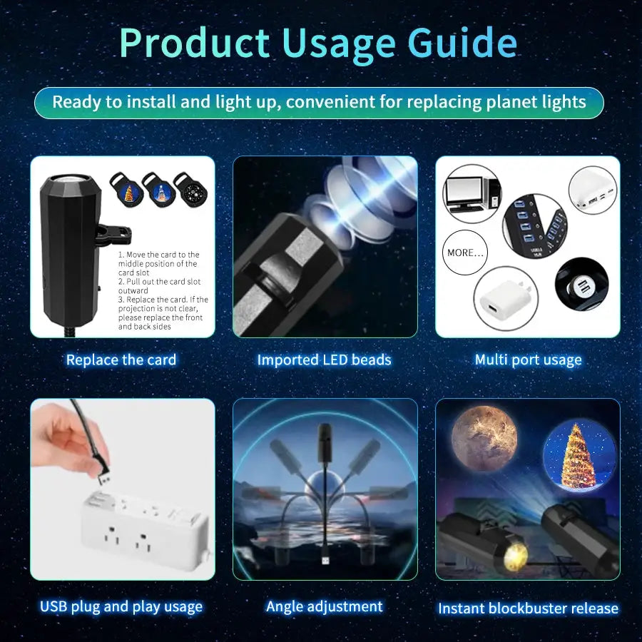 USB Projection Lamp | Mini Black Plastic | USB Powered | Switchable Disk