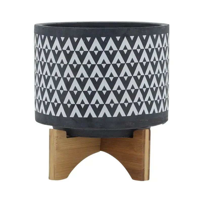 8" Gray Aztec Ceramic Planter on Wooden Stand from PriceLows™