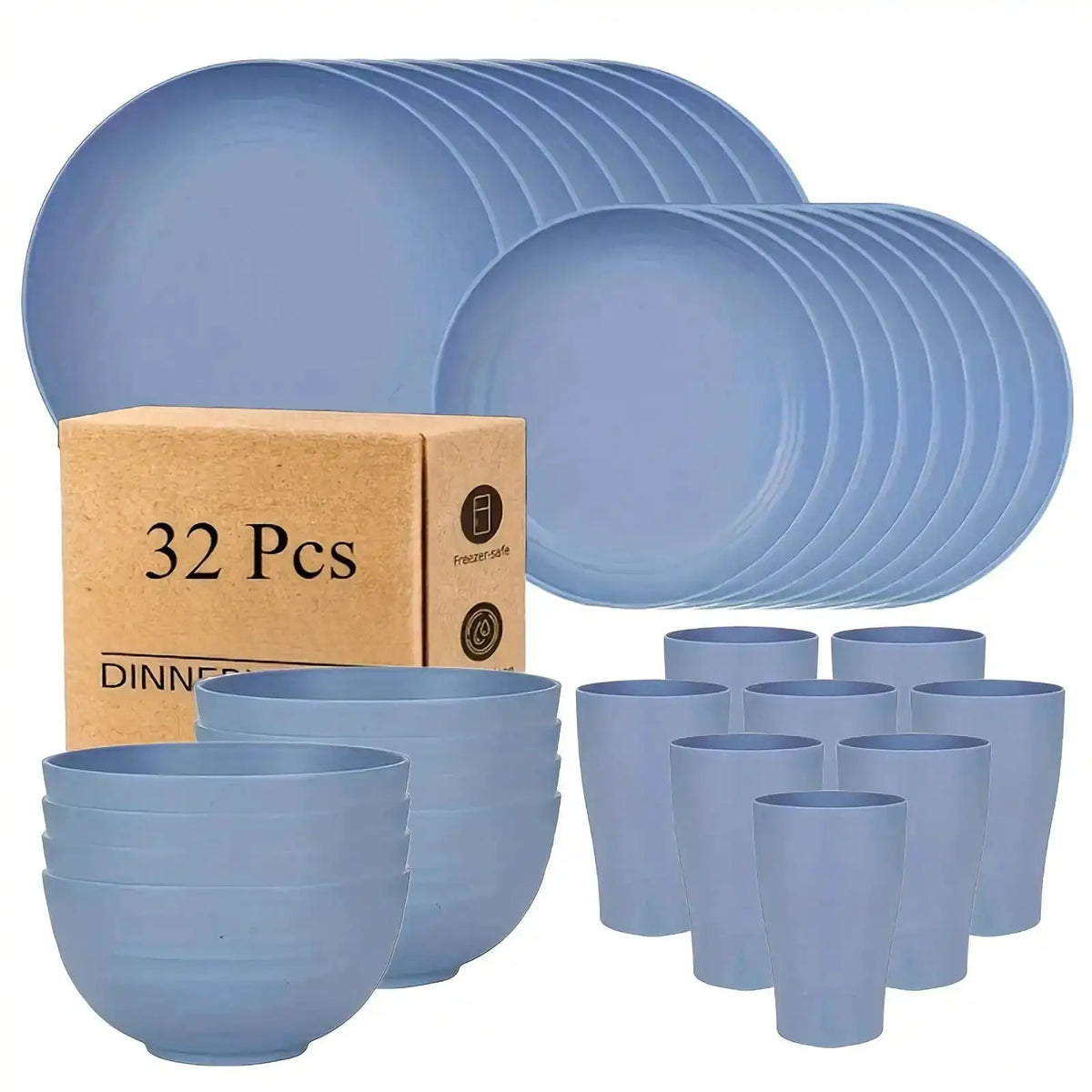 Wheat Straw Dinnerware Set | 32 Piece | Black Color | Serves 8
