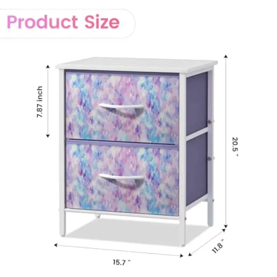 Nightstand Set of 2, Dresser with 2 Drawers, Steel Frame Bedside Furniture, Wood Top Fabric Night Stand, Colorful End Table for from PriceLows™