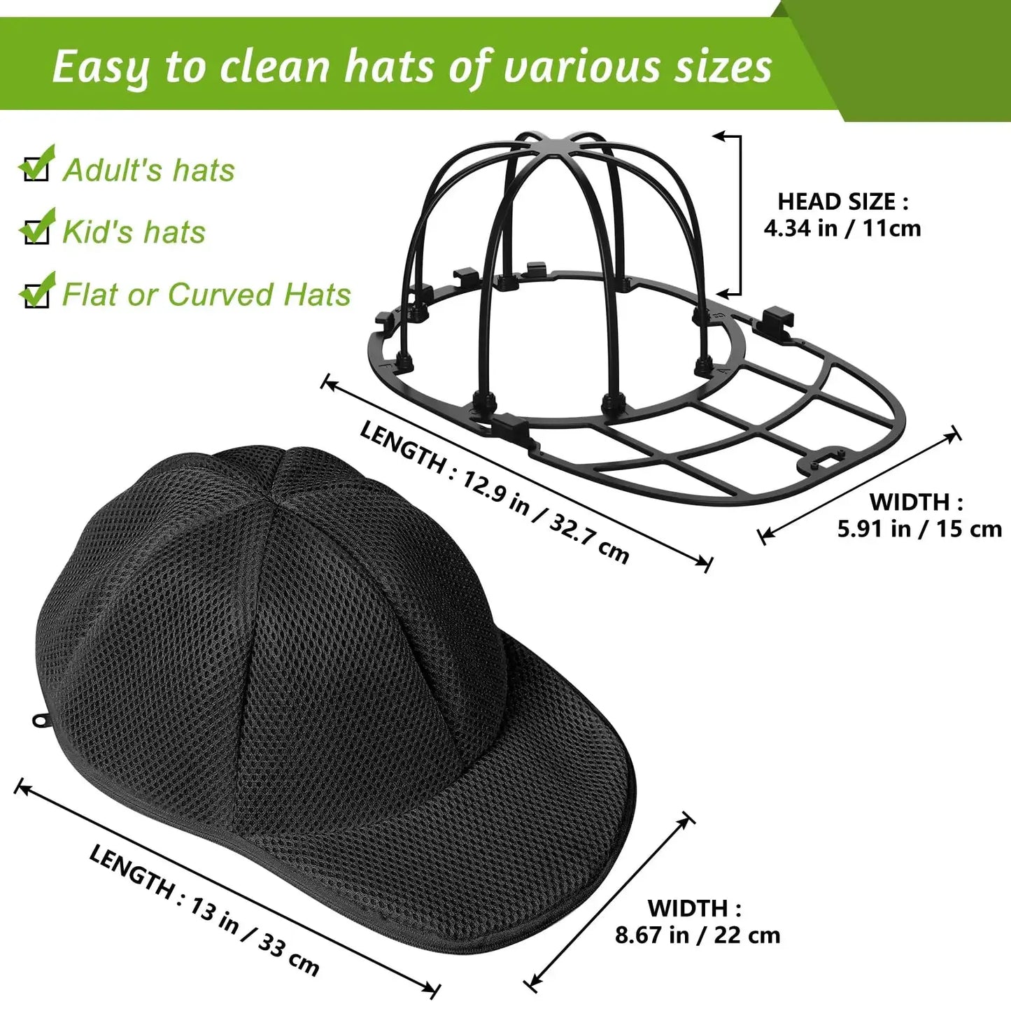 Hat Washer Cage | Reusable Wire Frame | Includes Protective Mesh Bag