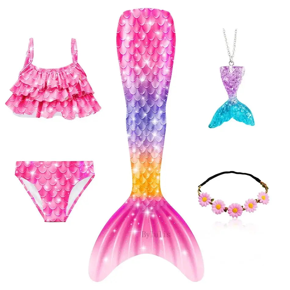 New The Little Mermaid Tails Ariel Memaid Swimsuit Bikini Bathing Suit Halloween Costume Girls Can Add Monofin for Pool Swim from PriceLows™