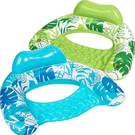 Inflatable Pool Chairs | Headrest Comfort | Cup Holders | 2 Pack