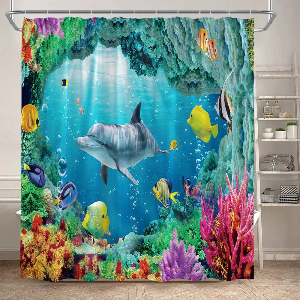 Ocean Animals Sea Turtle Shower Curtains Tropical Fish Coral Underwater Nature Scenery Child Bath Curtain Home Bathroom Decor from PriceLows™