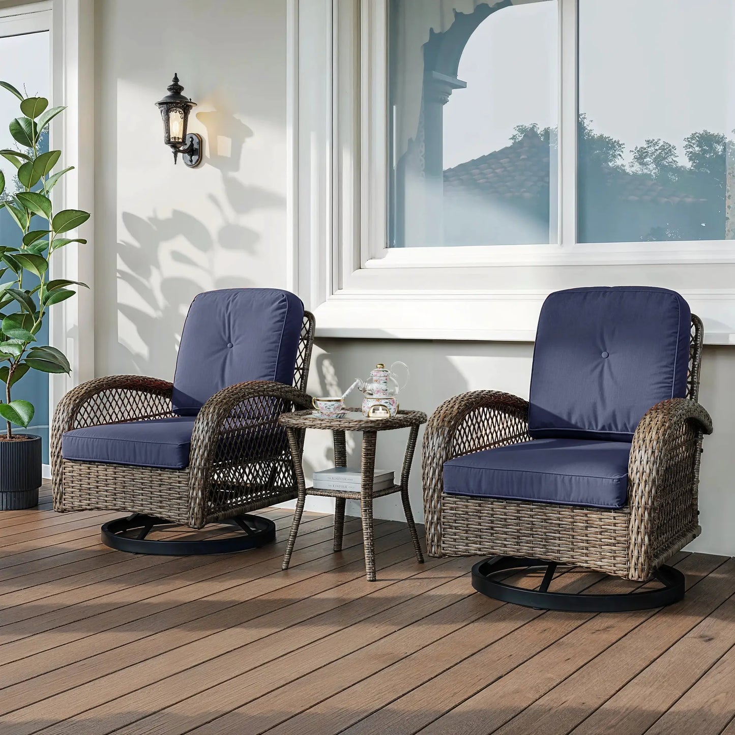HOOMIC 3 Pieces Patio Furniture Set, Patio Bistro Set, Outdoor Rotating Rocking Chair Set, Cozy and Padded Cushions Alleiwe from PriceLows™