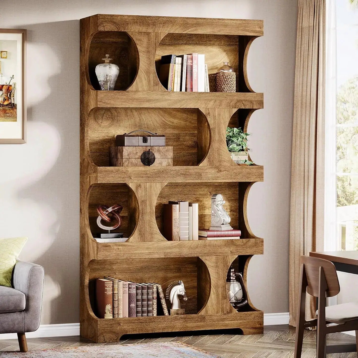 Modern Asymmetrical Bookshelf,Freestanding Display Shelf with Classic Shape,Large Library BookShelf for Living Room, Home Office from PriceLows™