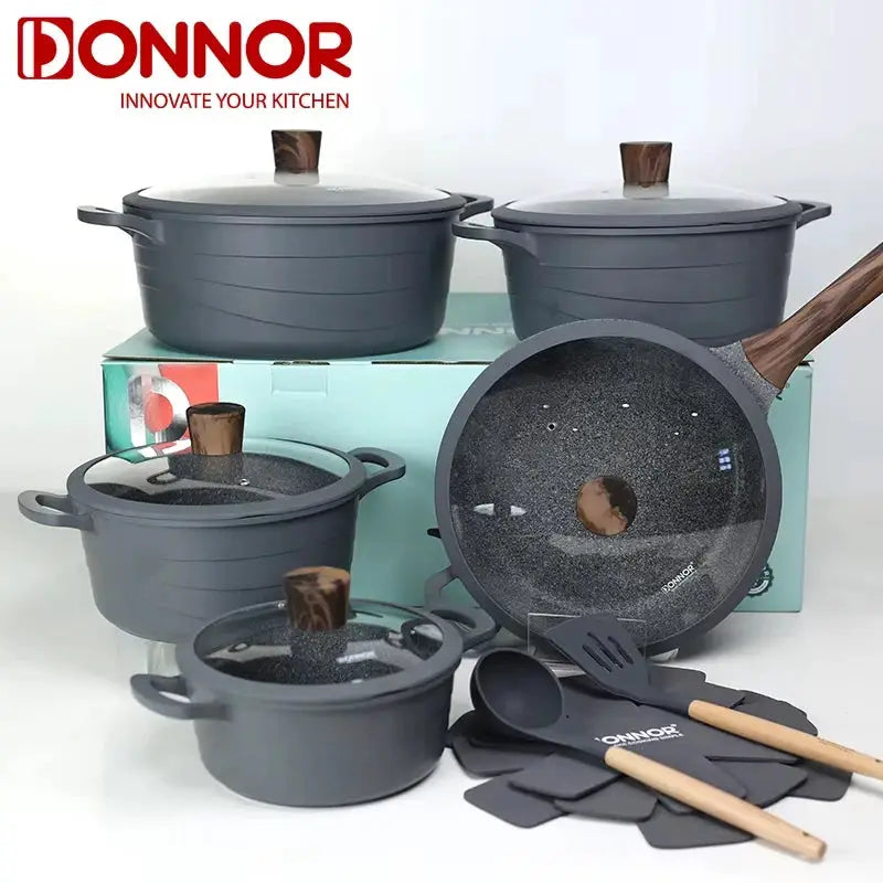 Donnor 15pcs Cookware Set Non-stick Wave Series Casserole Granite Coating Smokeless Kitchenware from PriceLows™