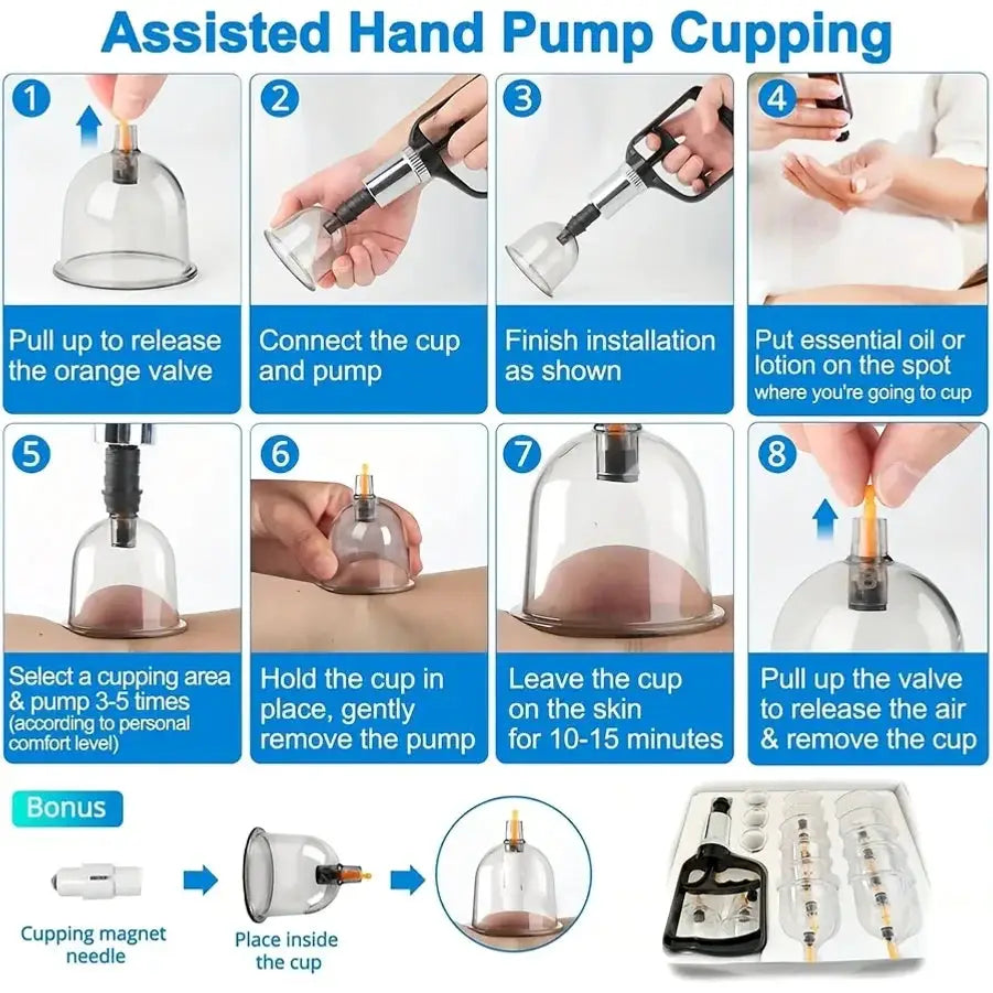 18 Piece Vacuum Cupping Set With Hand Pump And Multiple Cups