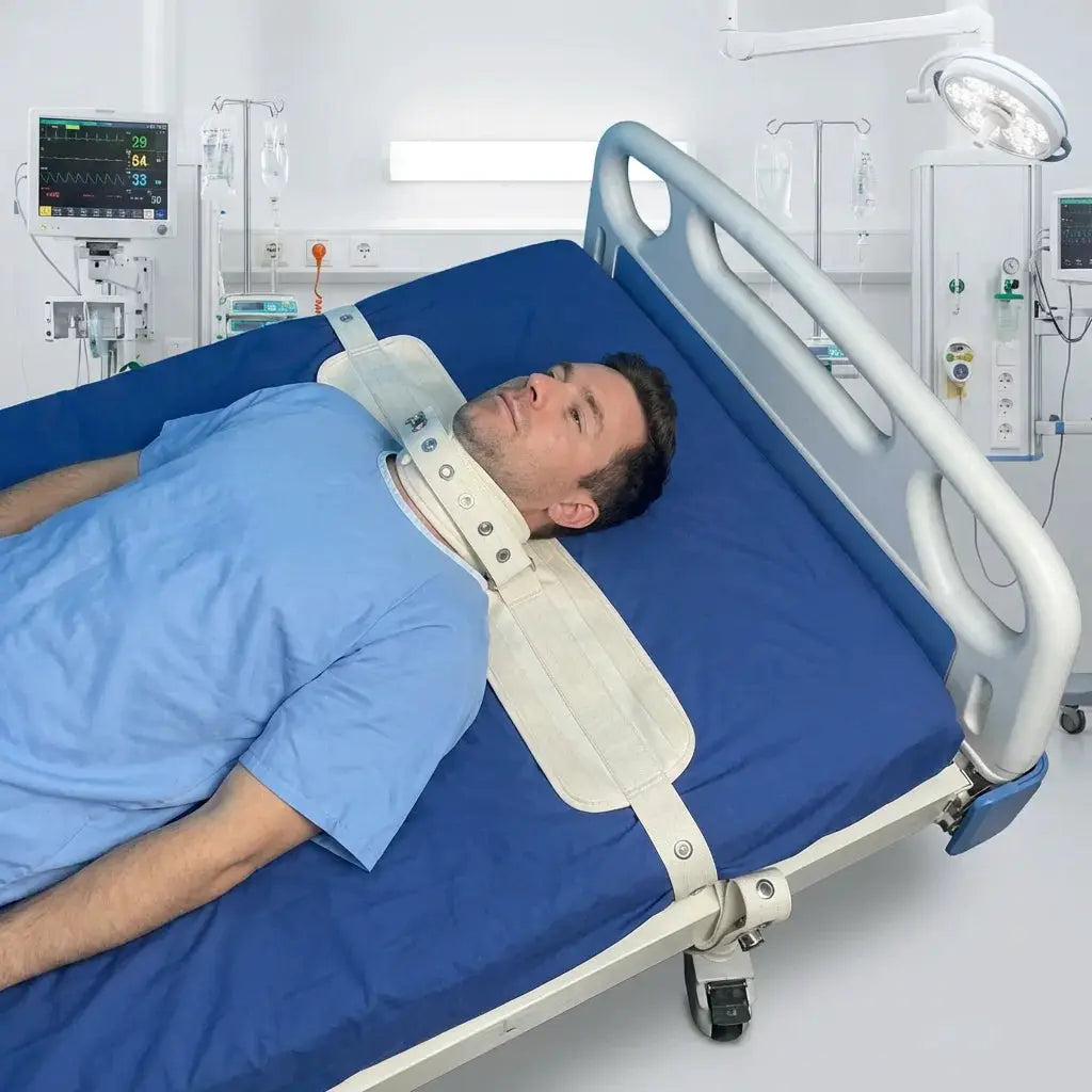 Medical Neck Restraint Collar | Soft Cervical Support | Magnetic Lock Beige