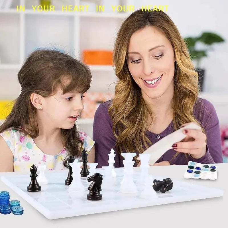 3d Chess Resin Mold | Silicone Casting Set With Board