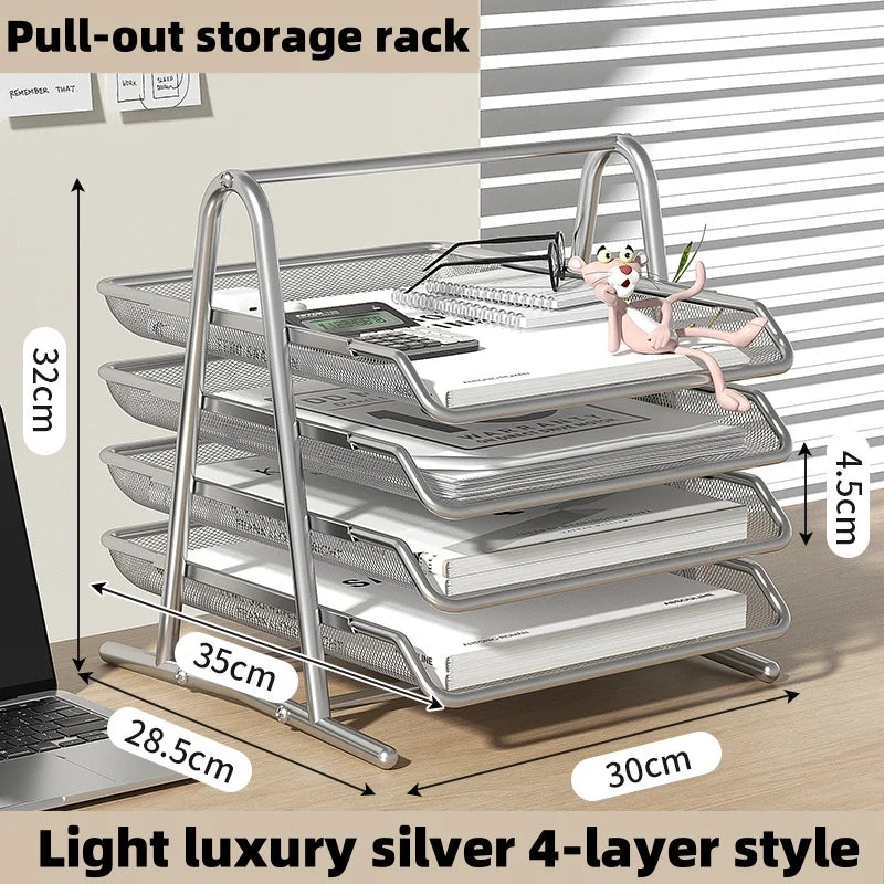 Metal Mesh File Tray | Four Layer | Drawer Type | Office Desk Use