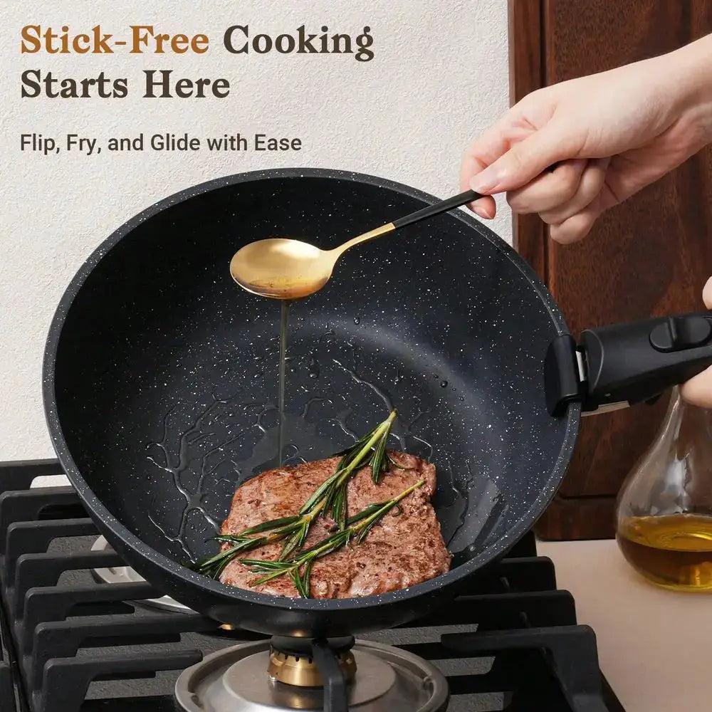15pcs Nonstick Cookware Set - Induction Compatible Granite Coated Pots & Pans Kit With Frying Pans, Saucepans,Durable Aluminum Kitchen Set,Frying Pan, Stew Pot, Frying Pan, Non-Stick Pan, Soup Pot, Practical Kitchen Tools from PriceLows™