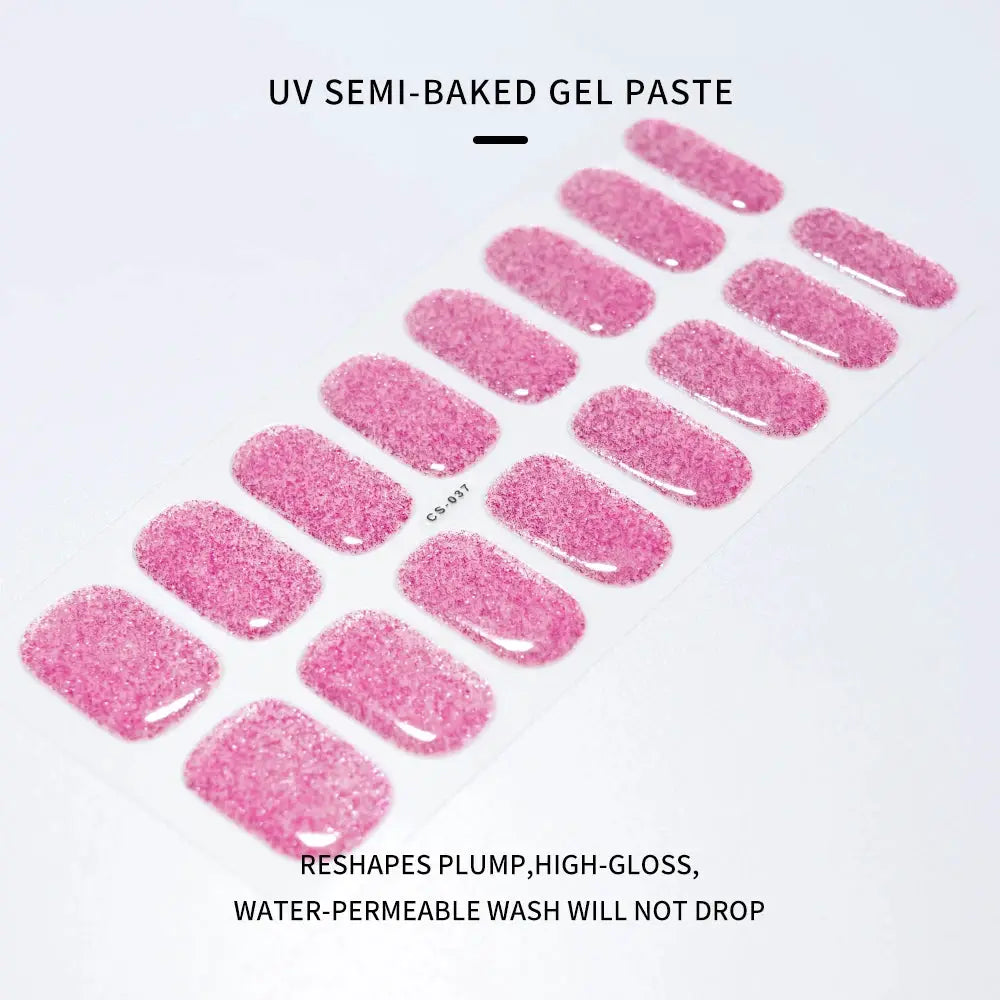 1Pcs Semi-Cured UV Gel Nail Sticker Pure Color Full Cover Waterproof Long-lasting Nail Strips 16Tips DIY Nail Polish Stickers *& from PriceLows™