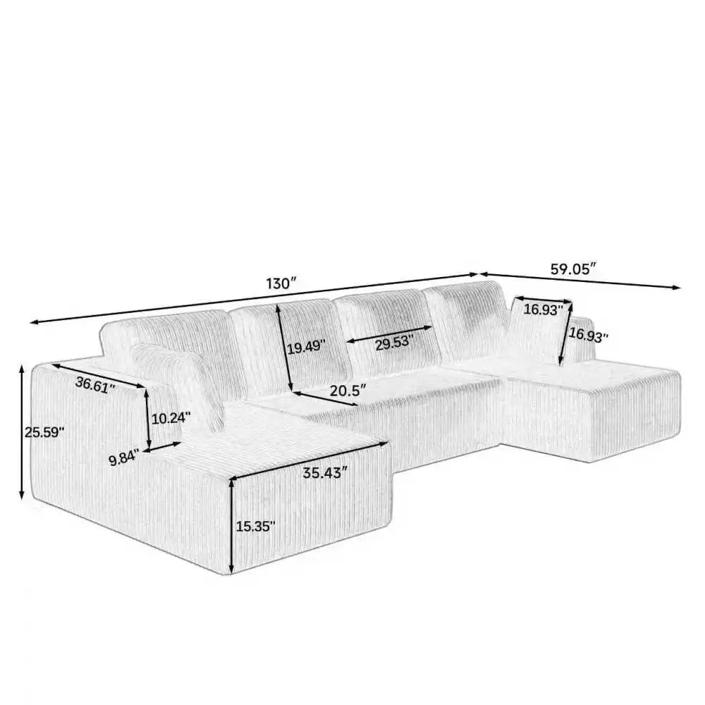 U Shape Modular Sectional Sofa | Corduroy | Sleeper Sofa | Width 2000-2400mm
