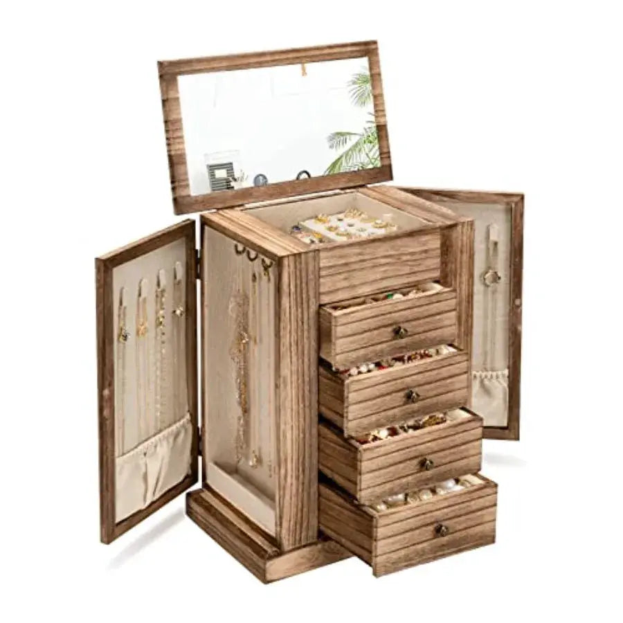 Jewelry Box for Women, 5 Layer Large Wood Jewelry Boxes and Organizers for Necklaces Earrings Rings Bracelets, Rustic Jewelry O from PriceLows™
