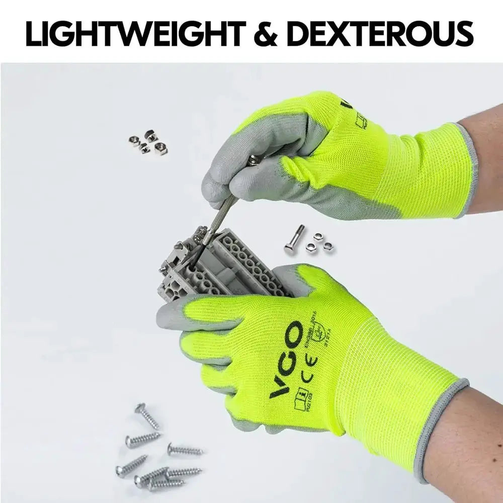 15-Pairs Saety Work Gloves, Gardening Gloves, Polyurethane Coated, Dipping Gloves, Latex ree (Size L, Yellow, PU2103) from PriceLows™
