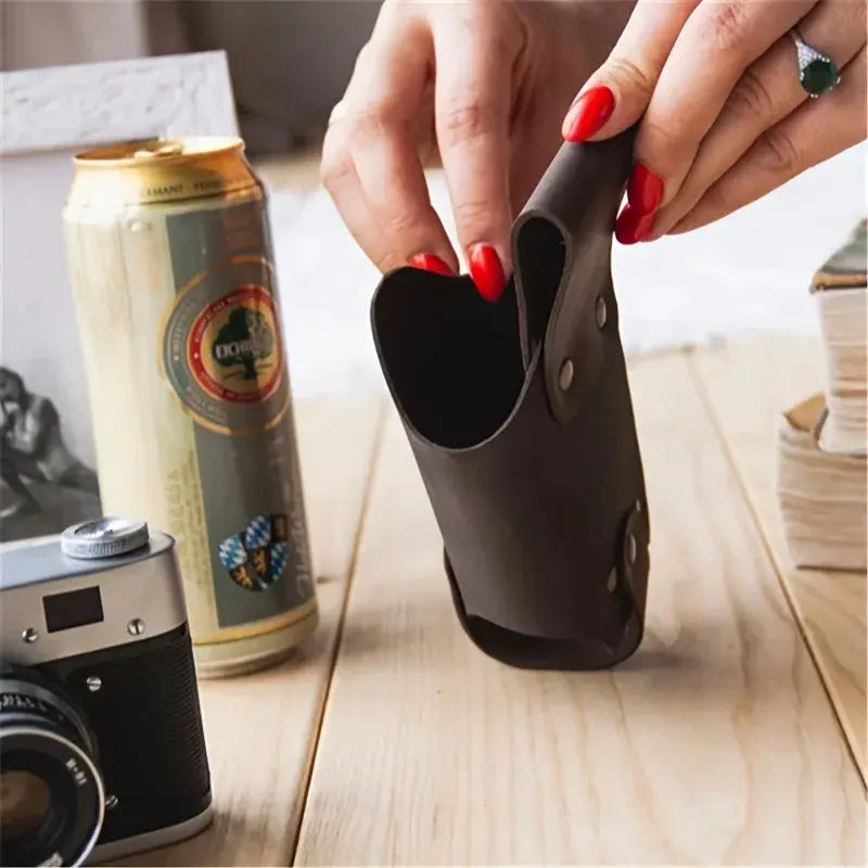1pc PU Leather Beer Can Holder, Adjustable Waist Belt for 330ml/500ml, Waterproof Men's Outdoor Travel Accessory from PriceLows™