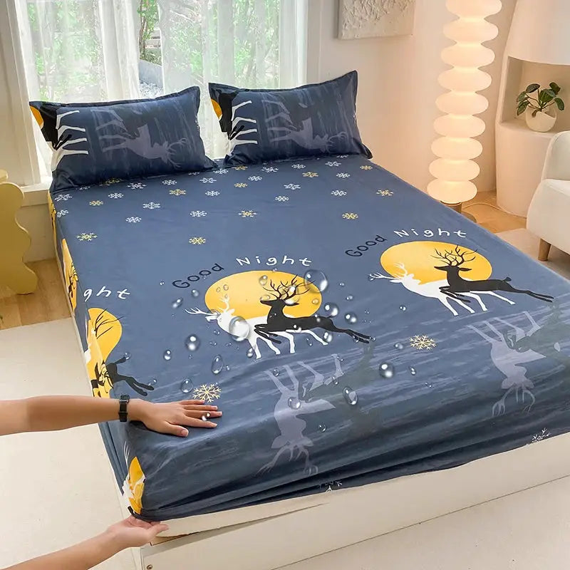 1pc Waterproof Fitted Bed Sheets Cartoon Style Single Bed Cover for Kids Queen/King sabanas cama matrimonial(without pillowcase) from PriceLows™