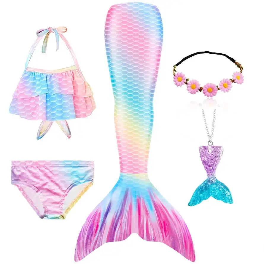 New The Little Mermaid Tails Ariel Memaid Swimsuit Bikini Bathing Suit Halloween Costume Girls Can Add Monofin for Pool Swim from PriceLows™