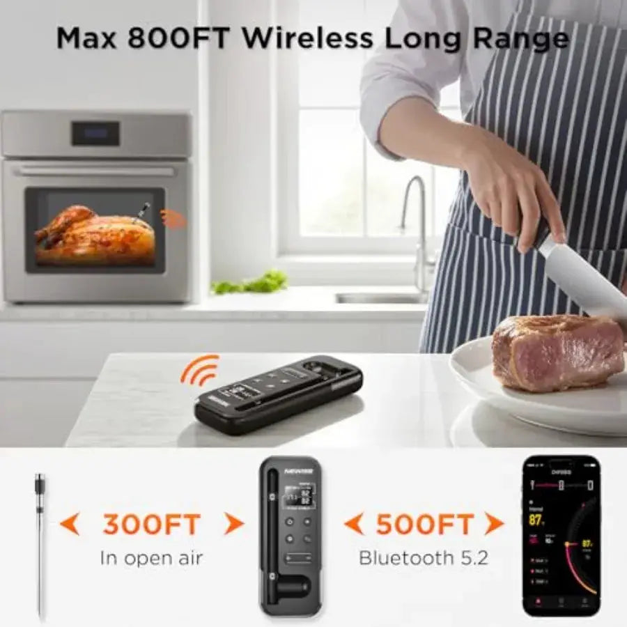 Bluetooth Meat Thermometer with Smart APP 800FT Wireless Range LCD Base Rechargeable Probe Digital Food Thermometer for BBQ Gri from PriceLows™
