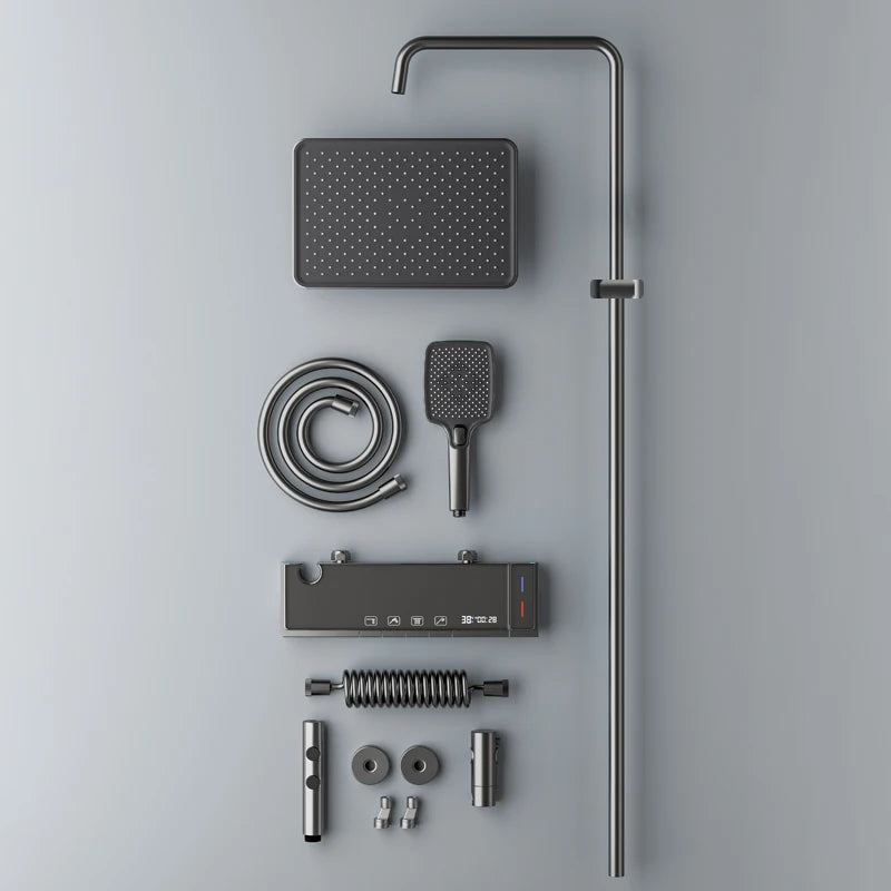 Shower System | Thermostatic Faucet | LED Display Rainfall Shower | Glass Panel