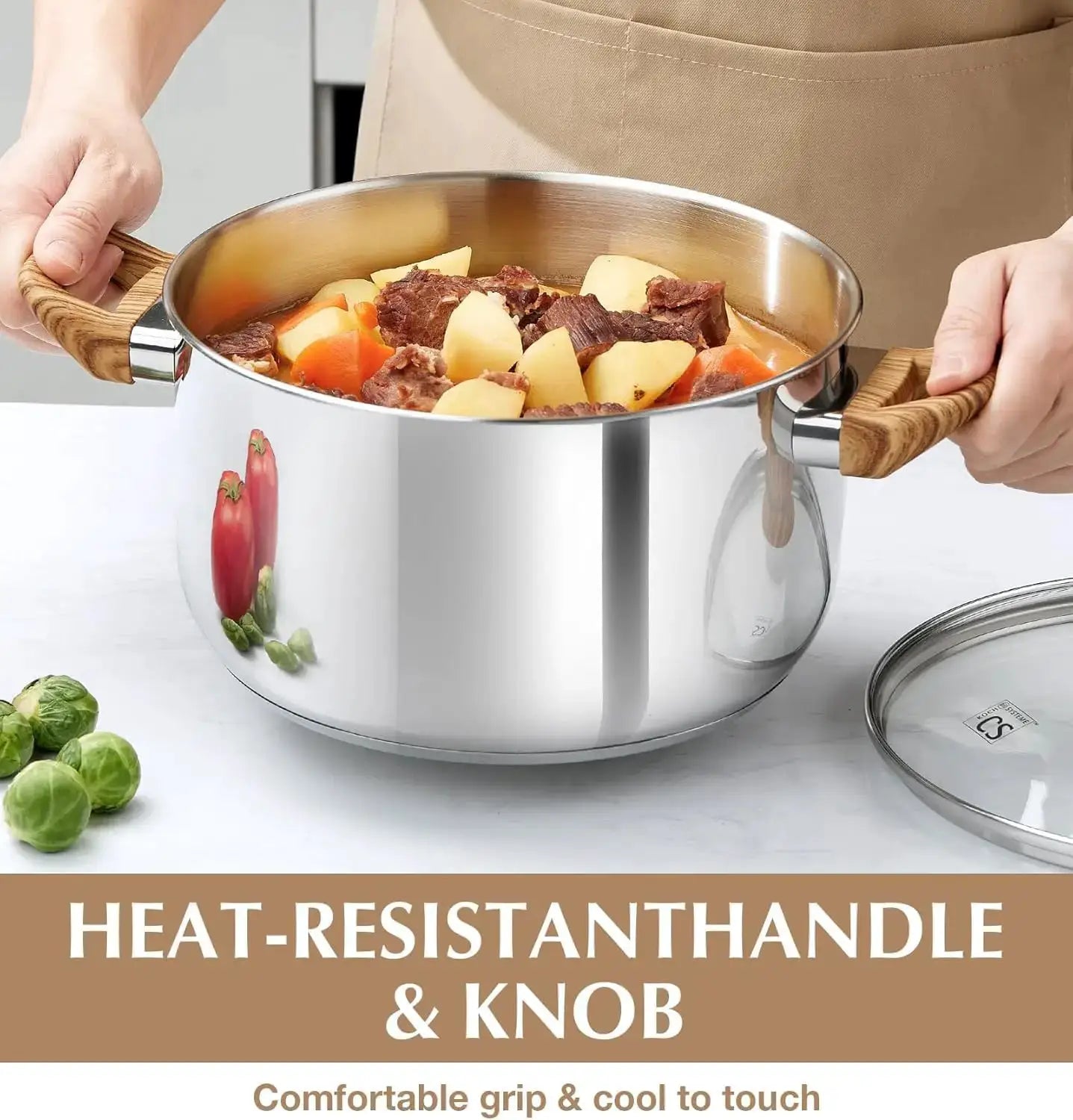 Stainless Steel Coowkare Set 10PCS, Professional 18/10 Stainless Steel Pots and Pans Set with Cool-Touch Handles from PriceLows™