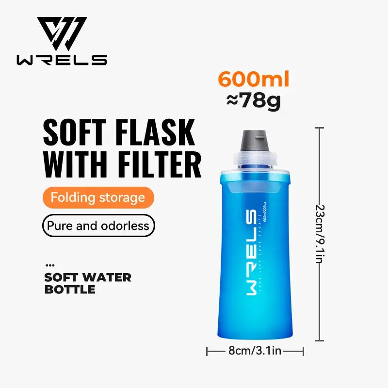 WRELS Soft Water Bottle with Filter Ultralight Collapsible Water Filter Bottle Hydrapak Soft Flask for Hiking Camping Backpack from PriceLows™