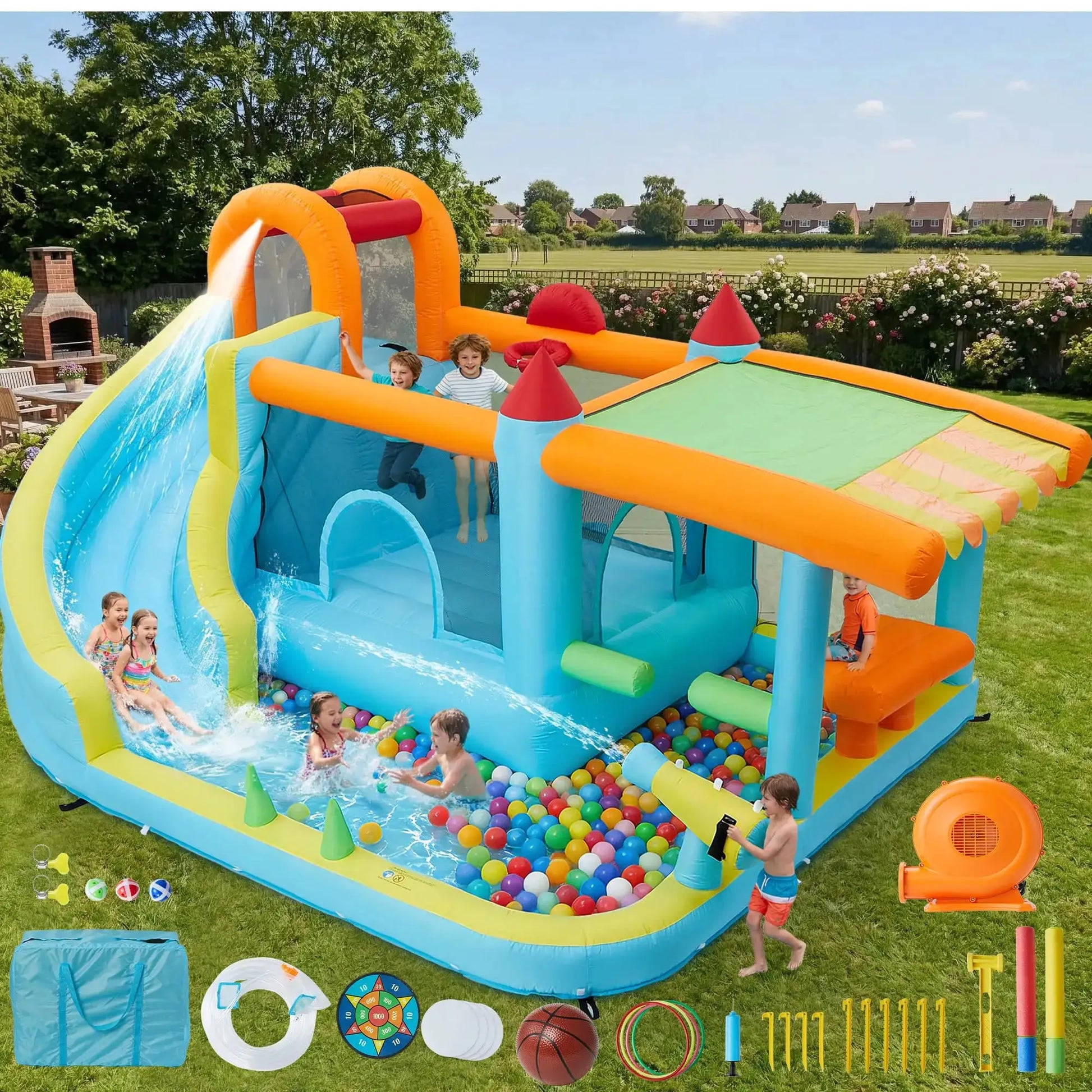 14FT Kids Bounce House With Slide & 450W Blower, 12-in-1 Inflatable Water Bouncer For Backyard Indoor Outdoor Party Castle Play from PriceLows™