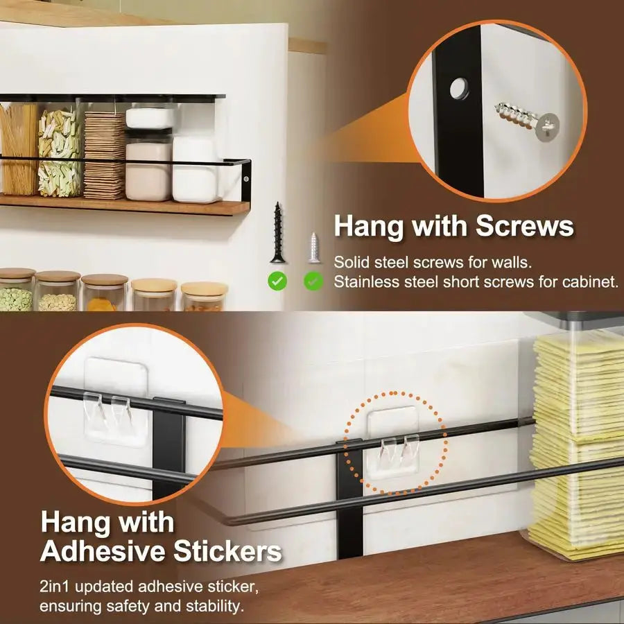 Rack SelfAdhesive or drilling, Rustic Style Hanging Spice Rack, Spice Organization for Cabinet Door or Wall Mount, Over The Stov from PriceLows™