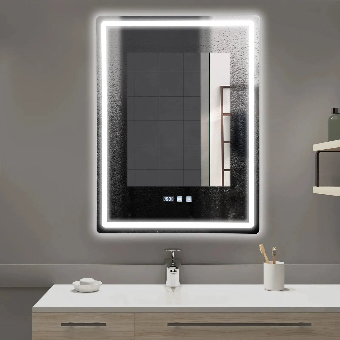 Led Bathroom Mirror Wall Mounted Anti Fog Lighted Smart Vanity Mirror with Time & Temperature Display from PriceLows™