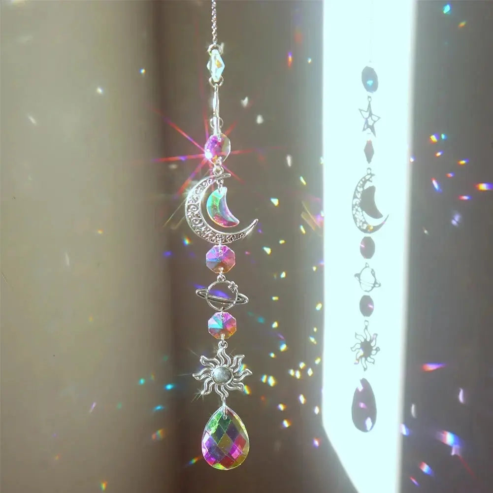 1pc Crystal Wind Chime Moon Sun Catcher Diamond Prisms Pendant Dream Catcher Rainbow Hanging Drop Home Garden Decor Windchime from PriceLows™