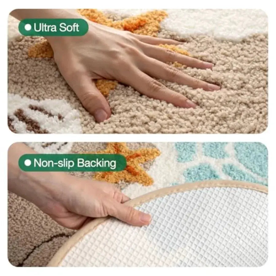 2 Pcs Beach Bathroom Rugs Set Non Slip Bath Mat Ultra Soft Washable Absorbent Quick Dry Ocean Sea Theme Bath Rug with Starfish from PriceLows™