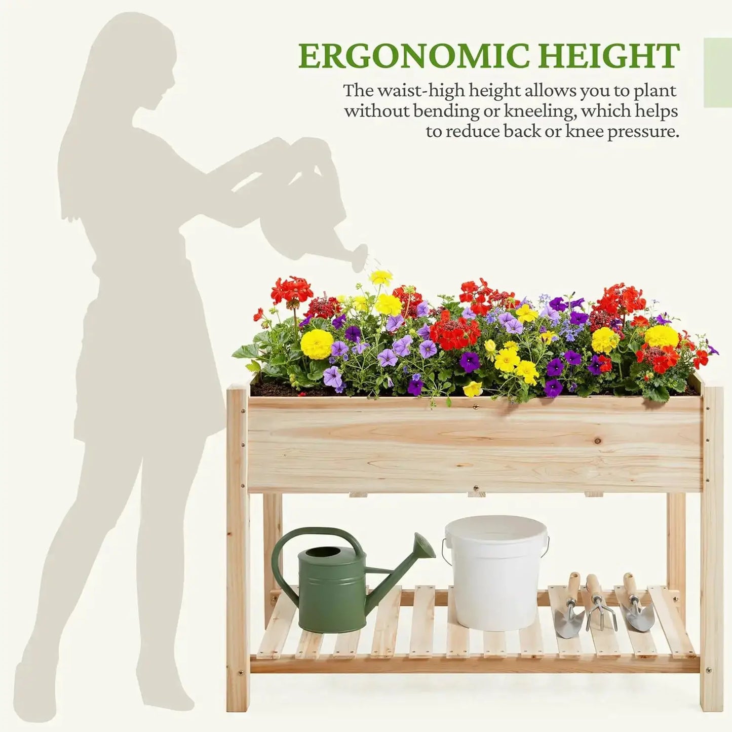 Wooden Raised Garden Bed with Legs & Shelf - 47x23x32in Elevated Planter Box for Vegetables, Flowers, Herbs, Patio, Backyard from PriceLows™
