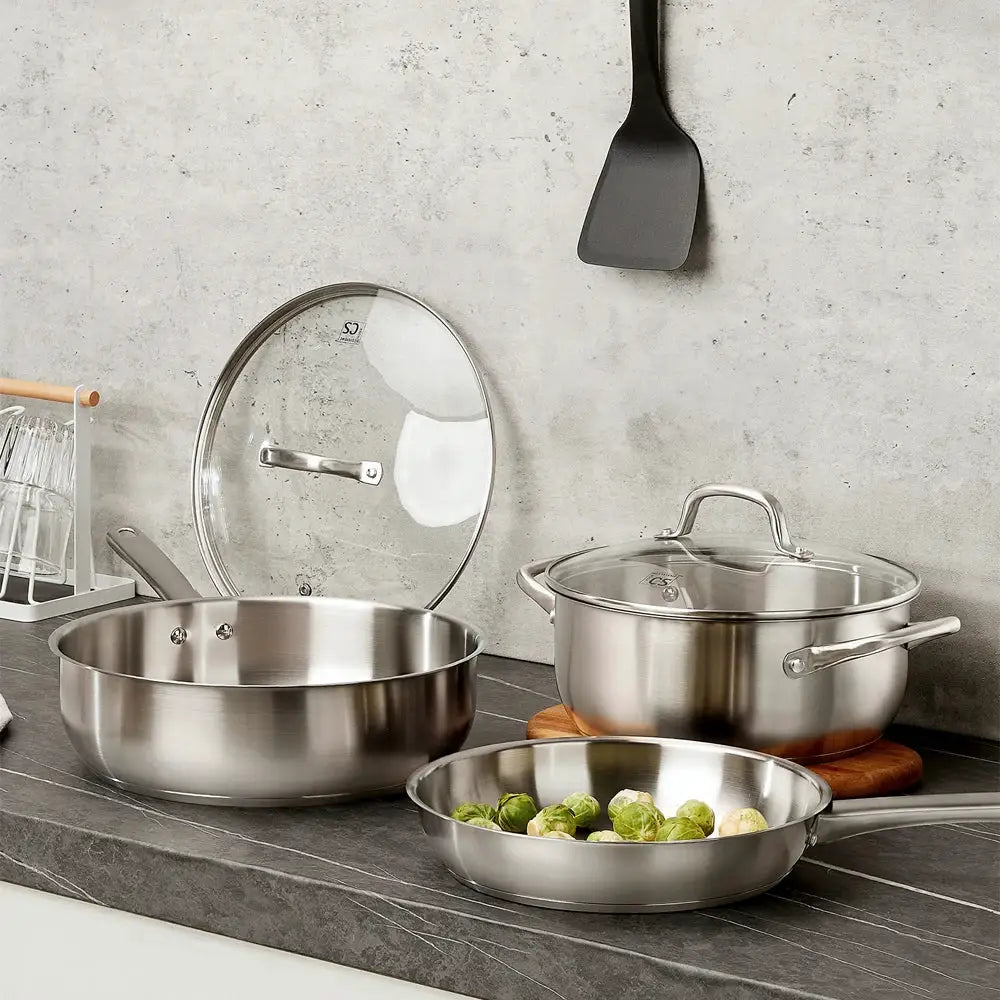 Stainless Steel Cookware Set 10pcs, All Stoves Compatible, Stainless Steel Saucepan Stockpot and Frying Pan, Oven Safe from PriceLows™
