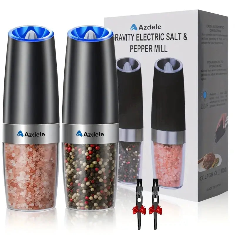 Electric Salt And Pepper Grinder Set | Gravity Sensing | LED | Black 2 Piece