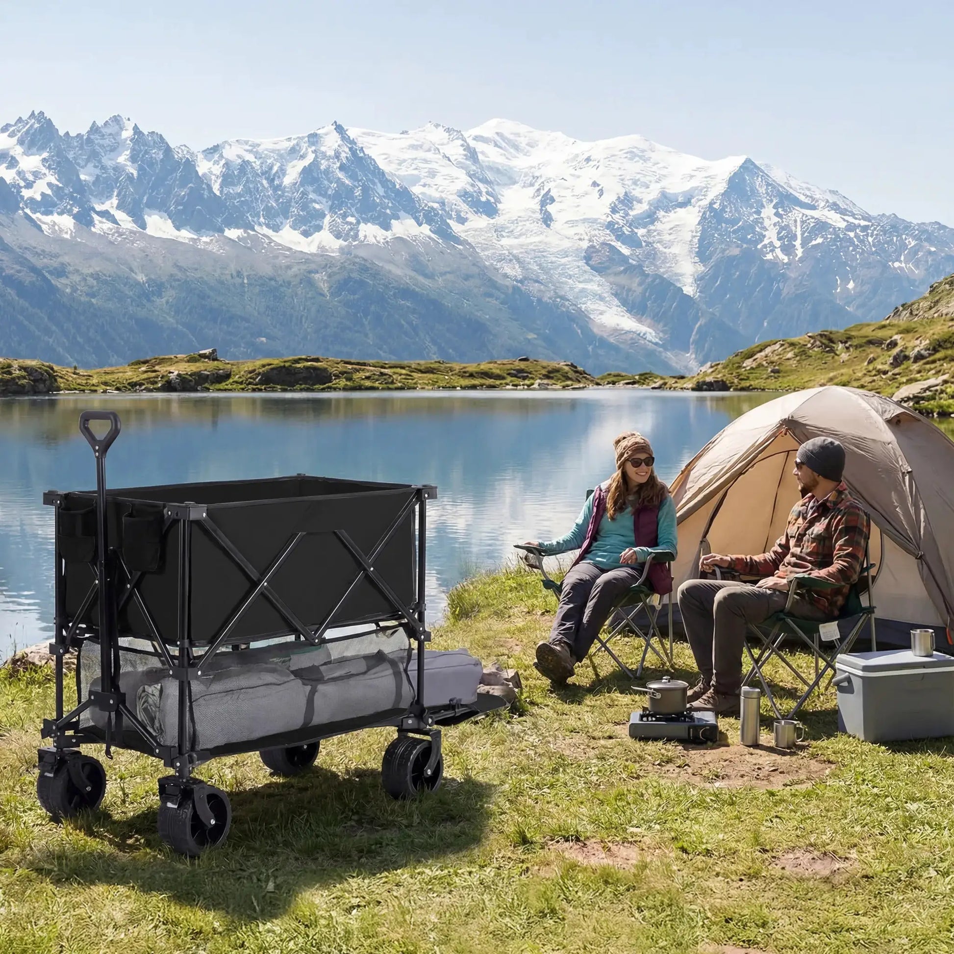 JHK Outdoor Double Decker Wagons Cart 440 lbs Large Capacity Collapsible Foldable Garden Beach Cart for Grocery Garden Camping from PriceLows™